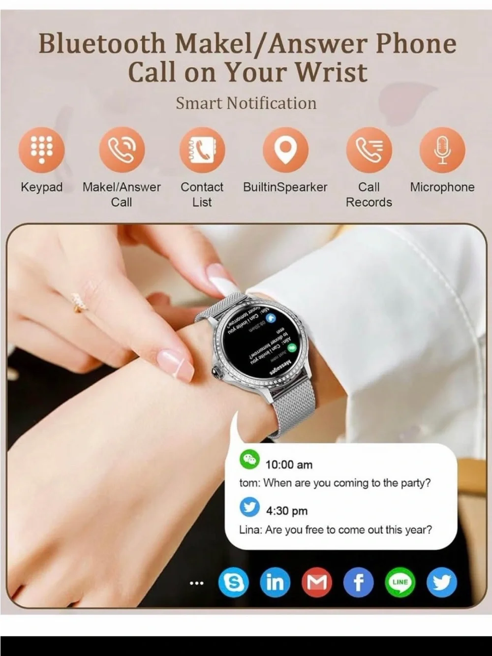 New! Silver Smartwatch with Mesh Band & Pink Strap + 5 additional bands